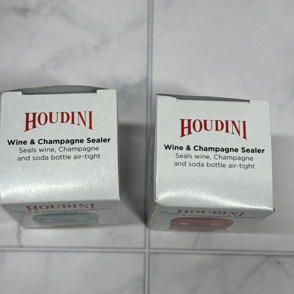 Houdini Metrokane Wine & Champagne Sealer Set of 2 Red & Teal New In Box